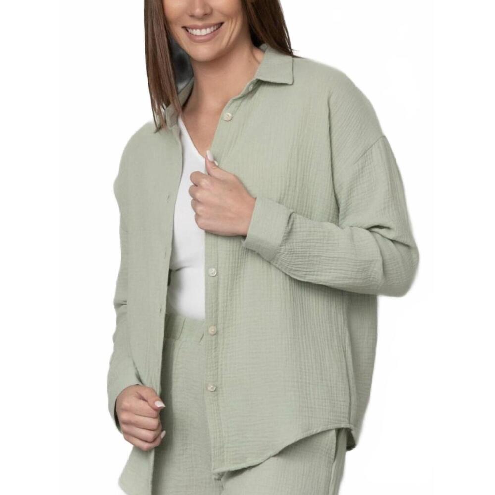 NEW PINE APPAREL cotton gauze button top in green